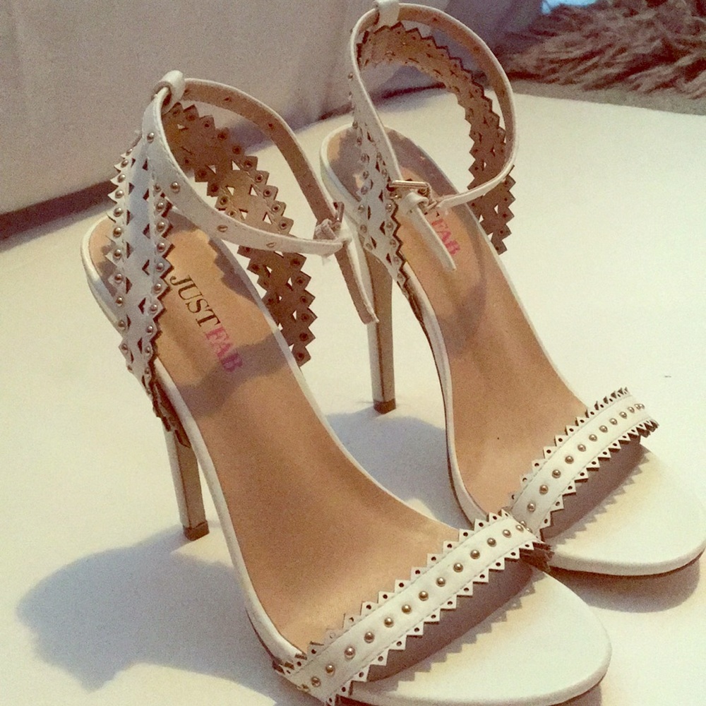 White ankle wrap heels